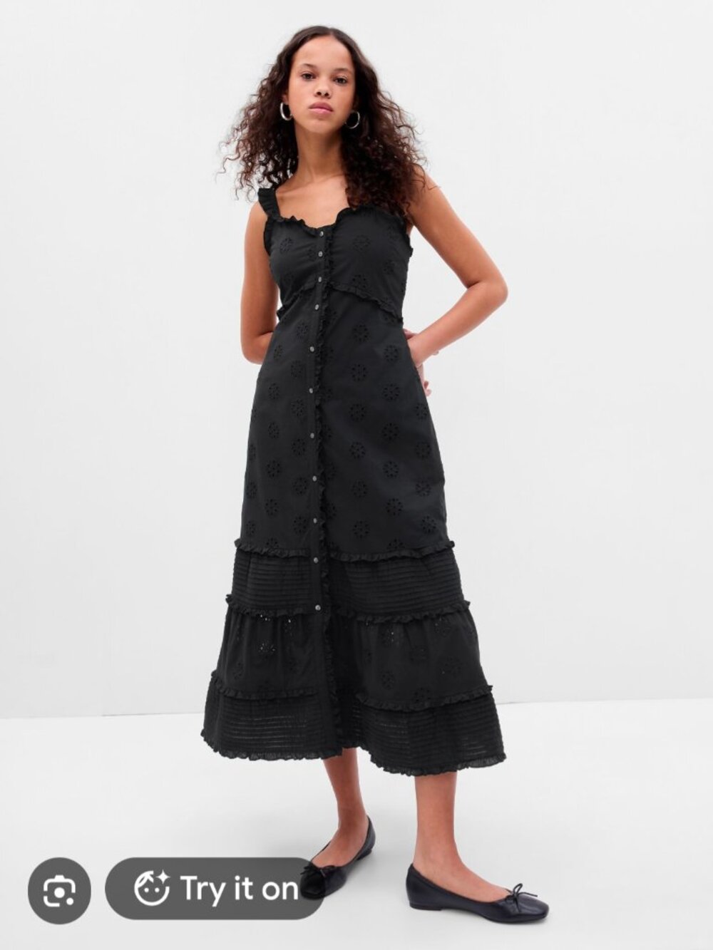 Gap Ruffle Hem Eyelet Maxi Dress XS Sundress Black Prairie